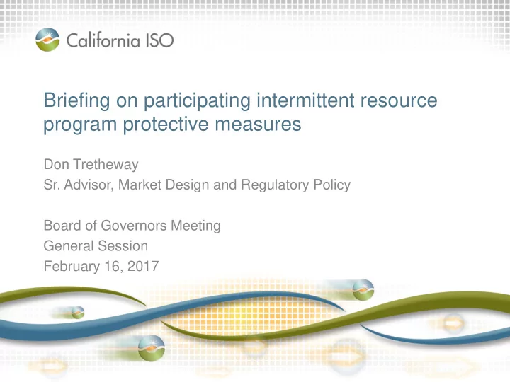 briefing on participating intermittent resource program