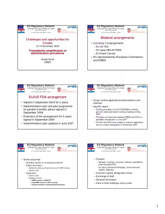 Bilateral arrangements  Bilateral arrangements  Challenges and opportunities for  Challenges and