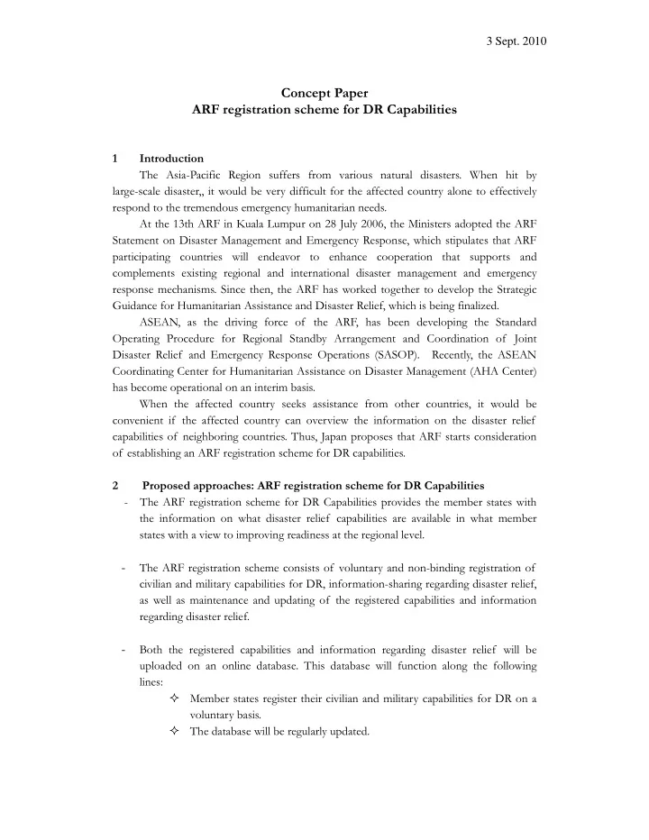 concept paper arf registration scheme for dr capabilities