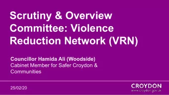 Scrutiny &amp; Overview  Committee: Violence  Reduction Network (VRN)  Councillor Hamida Ali