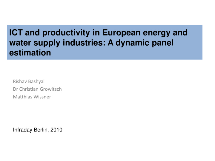 ict and productivity in european energy and water supply