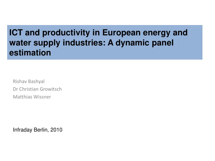 ict and productivity in european energy and water supply