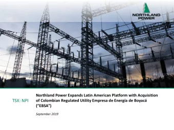 TSX: NPI  of Colombian Regulated Utility Empresa de Energa de Boyac  (EBSA)  September