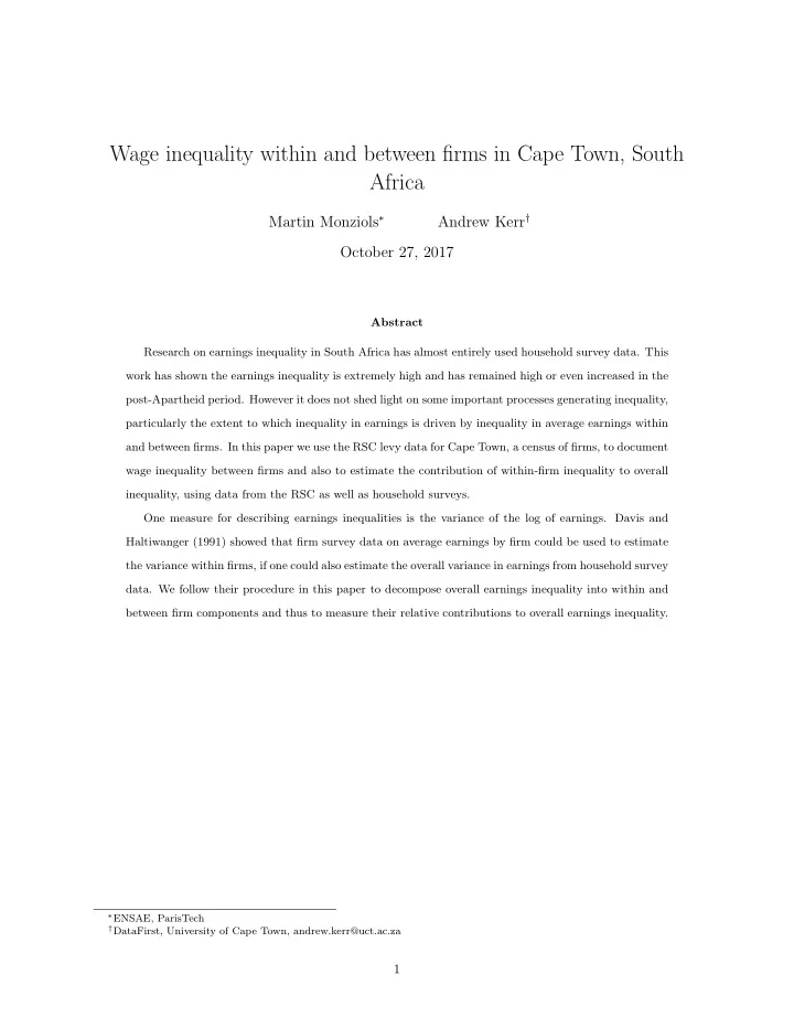 wage inequality within and between firms in cape town