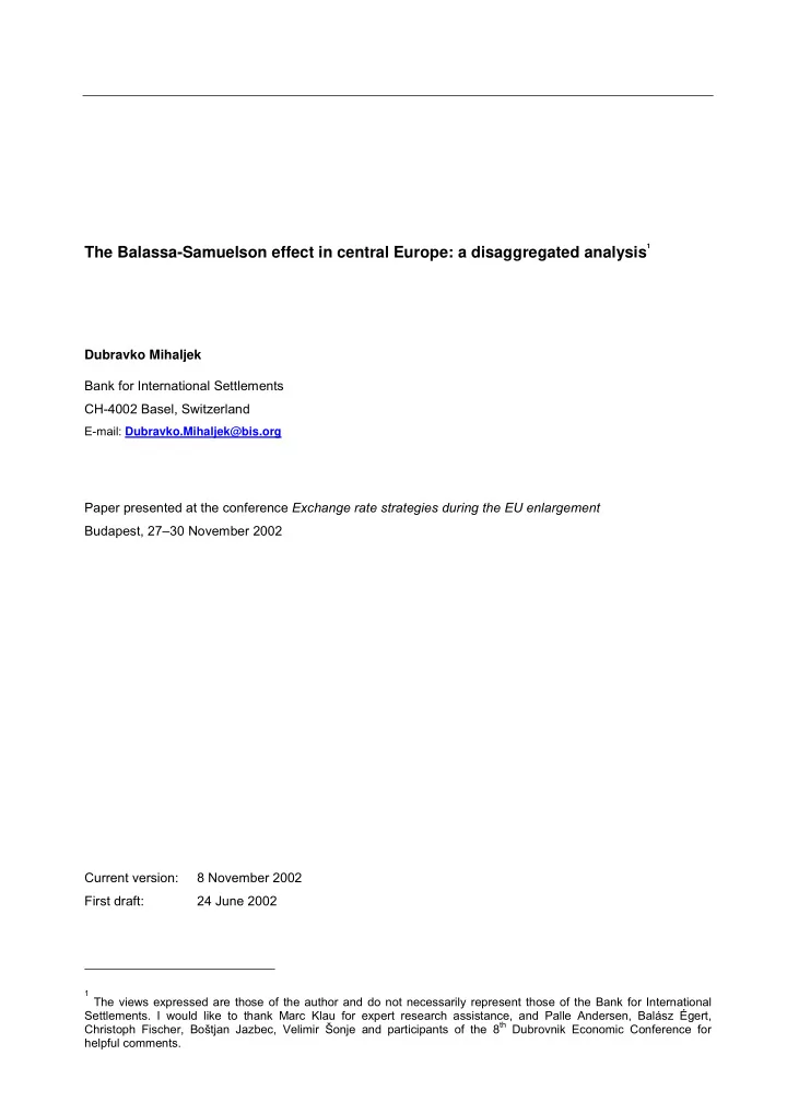 1 the balassa samuelson effect in central europe a