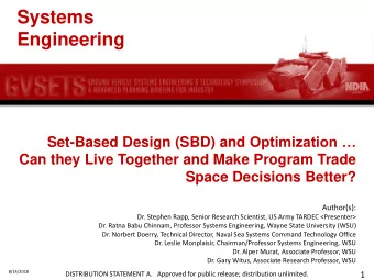 Systems  Engineering Set-Based Design (SBD) and Optimization   Can they Live Together and Make