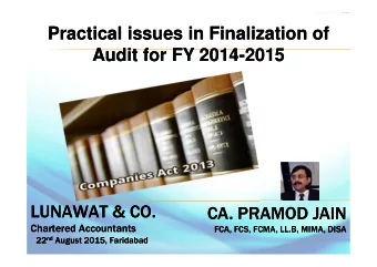 Practical issues in Finalization of  Practical issues in Finalization of  Audit for FY 2014-2015