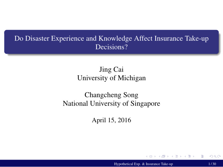 do disaster experience and knowledge affect insurance