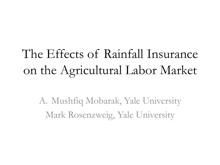 the effects of rainfall insurance