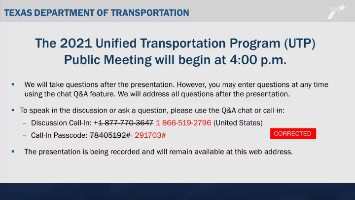 the 2021 unified transportation program utp public