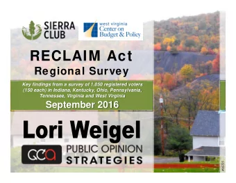 RECLAIM Act  Regional Survey  Key findings from a survey of 1,050 registered voters  (150 each) in