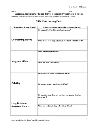 Obstacle to Space Travel  Effects on Humans and Accommodations  How does lift off and launch effect