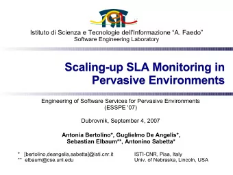 Scaling-up SLA Monitoring in  Scaling-up SLA Monitoring in  Pervasive Environments  Pervasive