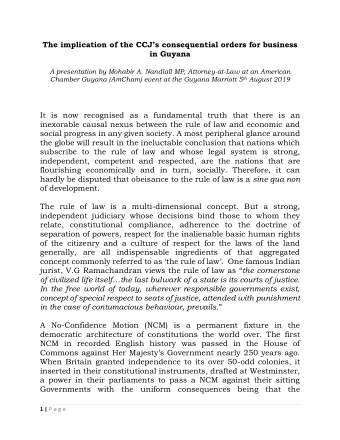 The implication of the CCJs consequential orders for business  in Guyana  A presentation by