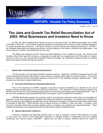 The Jobs and Growth Tax Relief Reconciliation Act of  2003: What Businesses and Investors Need to