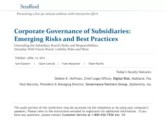 Emerging Risks and Best Practices  Unraveling the Subsidiary Board's Roles and Responsibilities,
