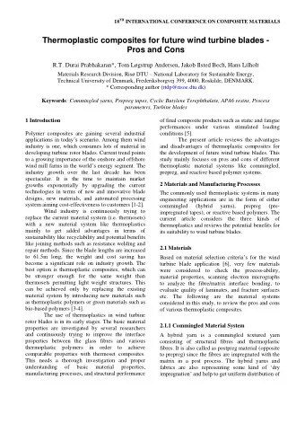 Thermoplastic composites for future wind turbine blades -  Pros and Cons  R.T. Durai Prabhakaran*,