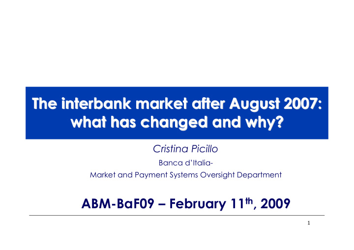 the interbank market after august 2007 the interbank