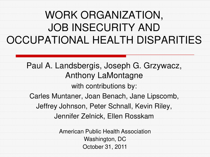 work organization job insecurity and occupational health