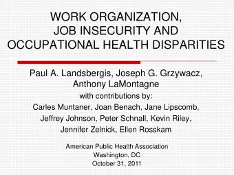 WORK ORGANIZATION,  JOB INSECURITY AND  OCCUPATIONAL HEALTH DISPARITIES  Paul A. Landsbergis,