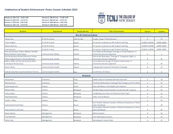 Celebration of Student Achievement: Poster Session Schedule 2016  Session A: EDU 212 - 12:00-1:00