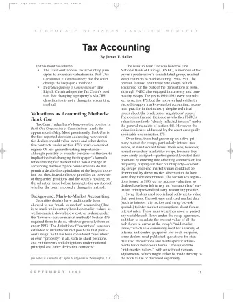 Tax Accounting  By James E. Salles  In this months column: The issue in Bank One was how the
