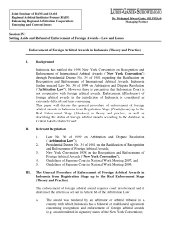 Joint Seminar of BANI and IArbI  Regional Arbitral Institutes Forum (RAIF)  Dr. Mohamed Idwan