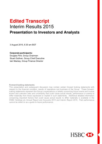 Edited Transcript  Interim Results 2015 Presentation to Investors and Analysts  3 August 2015, 8.30