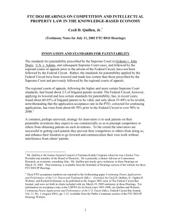 FTC/DOJ HEARINGS ON COMPETITION AND INTELLECTUAL  PROPERTY LAW IN THE KNOWLEDGE-BASED ECONOMY Cecil