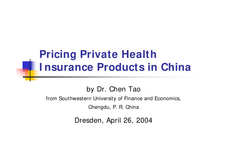 pricing private health i nsurance products in china