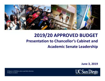2019/20 APPROVED BUDGET  Presentation to Chancellors Cabinet and  Academic Senate Leadership