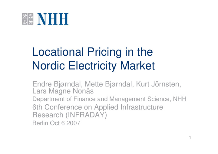 locational pricing in the nordic electricity market