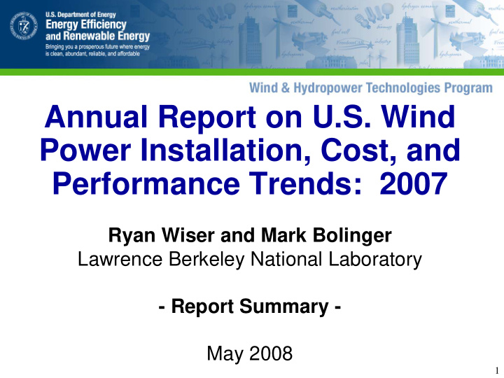 annual report on u s wind power installation cost and