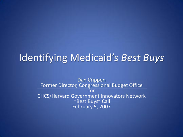 identifying medicaid s best buys