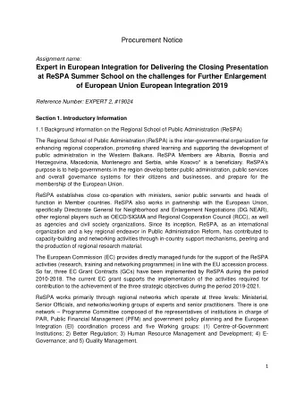 of European Union European Integration 2019 Reference Number: EXPERT 2, #19024  Section 1.