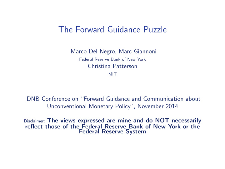 the forward guidance puzzle