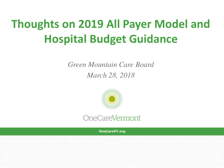 hospital budget guidance
