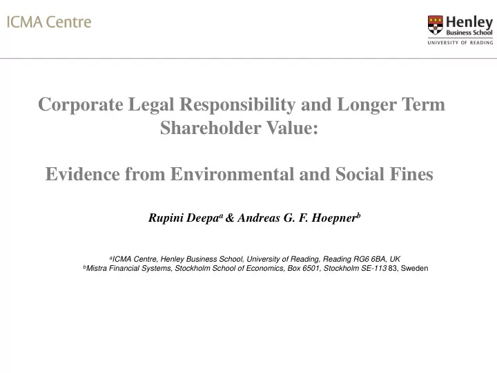 corporate legal responsibility and longer term