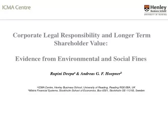 Corporate Legal Responsibility and Longer Term  Shareholder Value:  Evidence from Environmental and