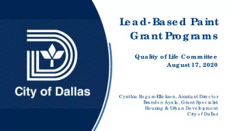 L  e ad- Base d Paint  Gr  ant Pr  ogr  ams  Qua lity of L  ife  Committe e  Aug ust 17, 2020