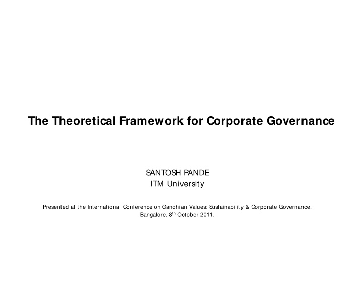the theoretical framework for corporate governance