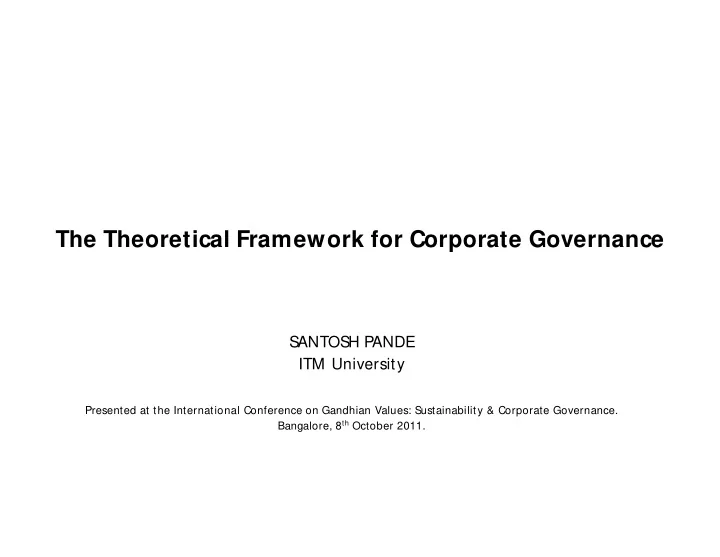 the theoretical framework for corporate governance