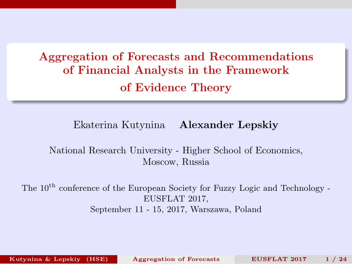 aggregation of forecasts and recommendations of financial