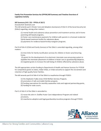 1  Family First Prevention Services Act (FFPSA) Bill Summary and Timeline Overview of  Legislative