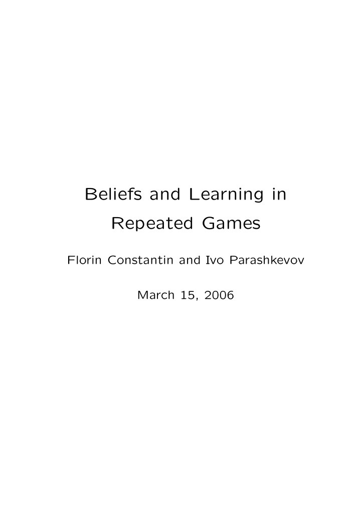 beliefs and learning in repeated games
