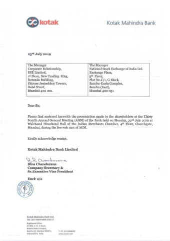 e  kotak Kotak Mahindra Bank 23rd July 2019  The Manager  The Manager  Corporate Relationship,