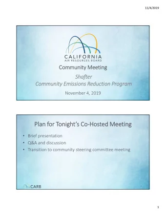 Plan  Pl an fo for To Tonights Co Co  Hos Hosted Me  Meet  eting  Brief presentation