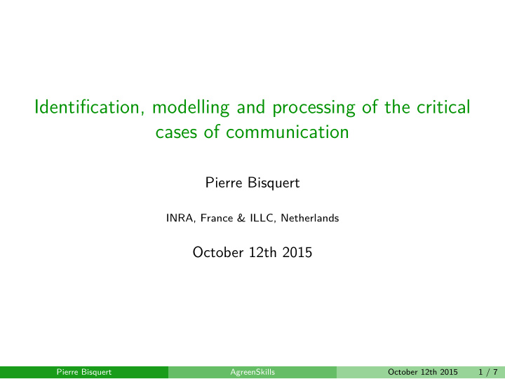 identification modelling and processing of the critical