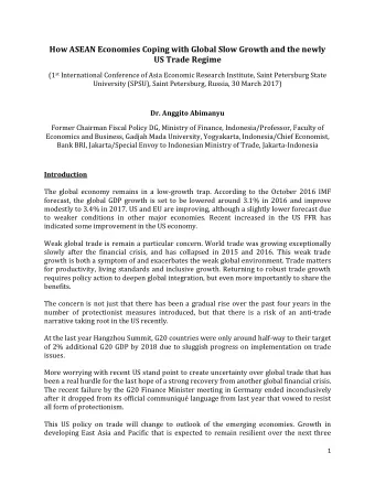 How ASEAN Economies Coping with Global Slow Growth and the newly  US Trade Regime (1 st
