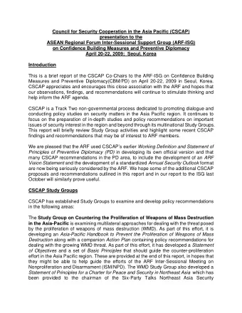 Council for Security Cooperation in the Asia Pacific (CSCAP)  presentation to the  ASEAN Regional